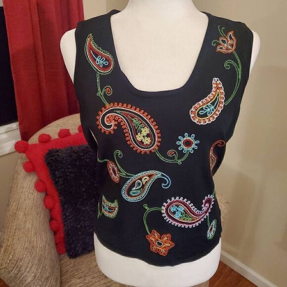 C'est City Black Embroidered Vintage Tanktop M - Picture 10 of 10